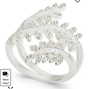 Charter Club Fine Silver Plate Crystal Leaf Wrap Ring. Size 8. New in box w/tag.